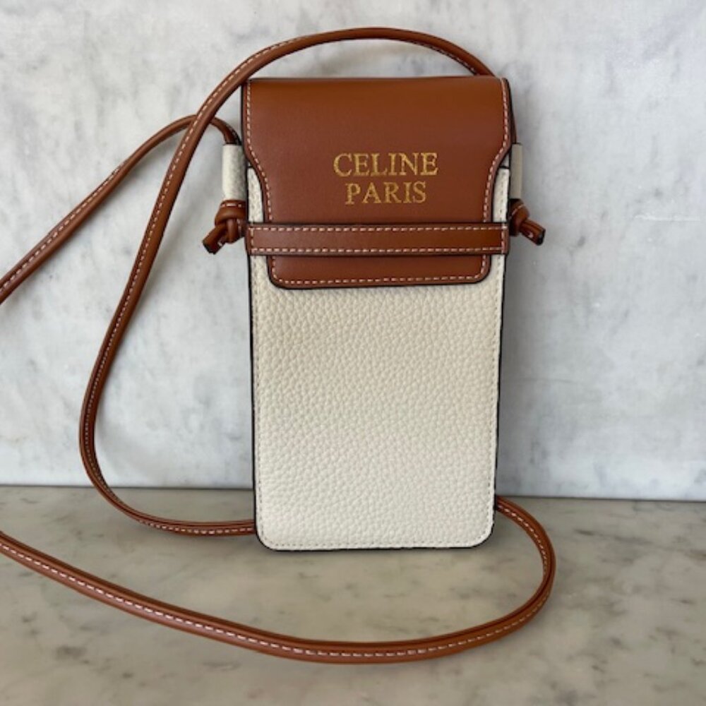 CELINE Phone Pouch with Flap Triomphe Canvas and Lambskin